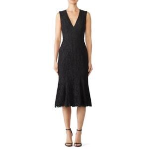 Fame & Partners Bianca Lace Trumpet Midi Dress Women's 4 Black